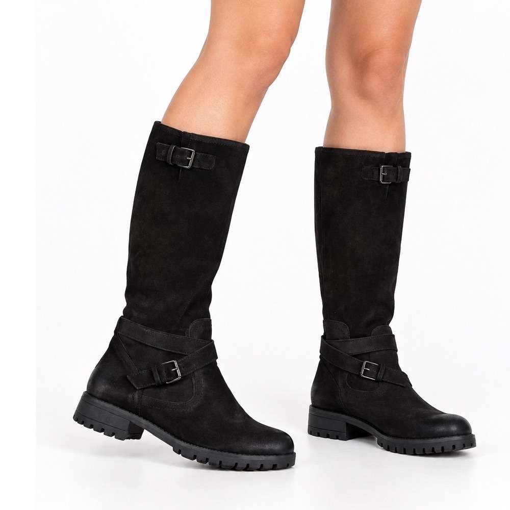 Hotter Vintage Belle Black Nubuck Leather Tall Riding Boots Women's Size 6